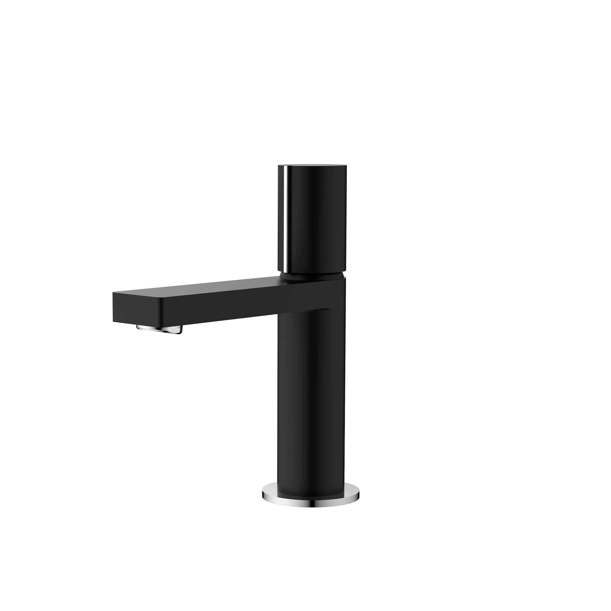 Stylish Riela 7" Single Handle Modern Bathroom Basin Faucet in Matte Black with Chrome accents Finish B-104N - Renoz