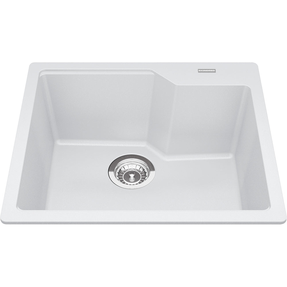 Kindred Granite Series 22" x 19.68" Drop-In Single Bowl Granite Kitchen Sink in Polar White - Renoz