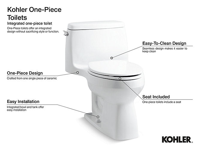 Kohler Adair Comfort Height One Piece Elongated 1.28 Gpf Chair Height Toilet With Right Hand Trip Lever And Quiet Close Seat- White