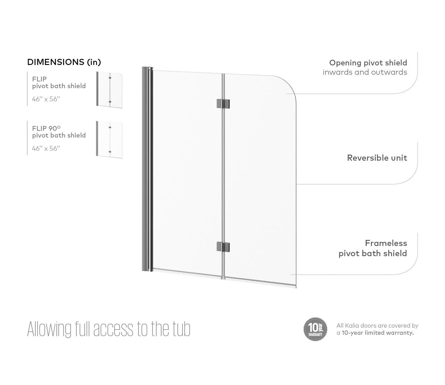 Kalia Spec Flip 46" x 56" Bathtub Pivot Doors- Chrome