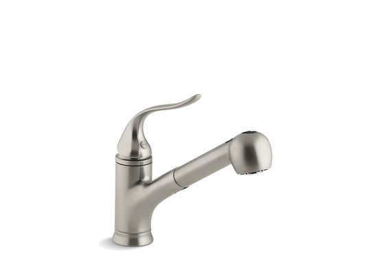 Kohler Coralais Robinet d'évier de cuisine monotrou ou trois trous avec tête de pulvérisation extractible de couleur assortie, bec de 9 po et poignée à levier - Nickel brossé vibrant