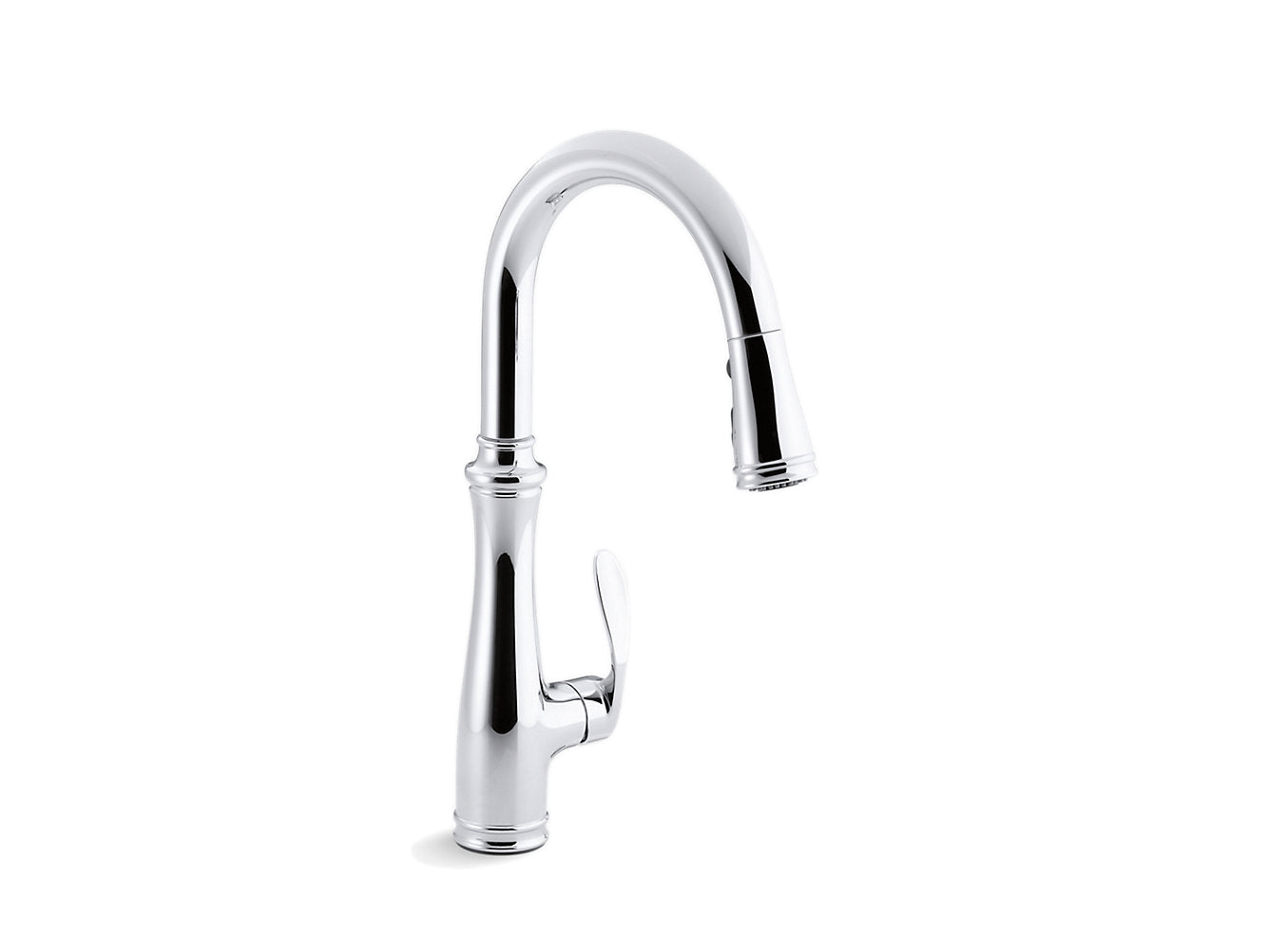 Kohler Bellera Single Hole Or Three Hole Kitchen Sink Faucet With Pull Down 16-3/4" Spout And Right Hand Lever Handle- Chrome