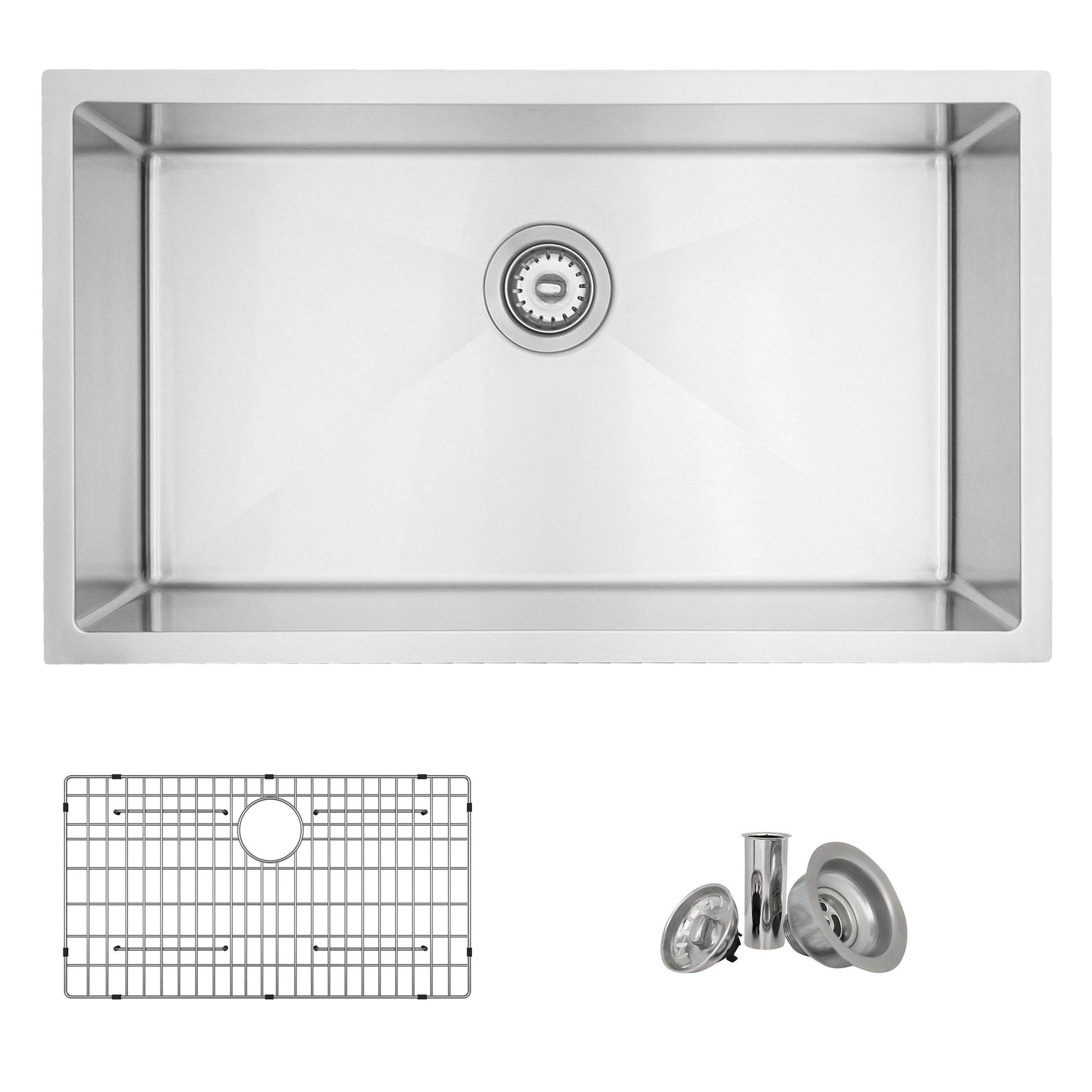 Stylish Valencia 31.13" x 18" Single Bowl Undermount Stainless Steel Kitchen Sink S-402G - Renoz