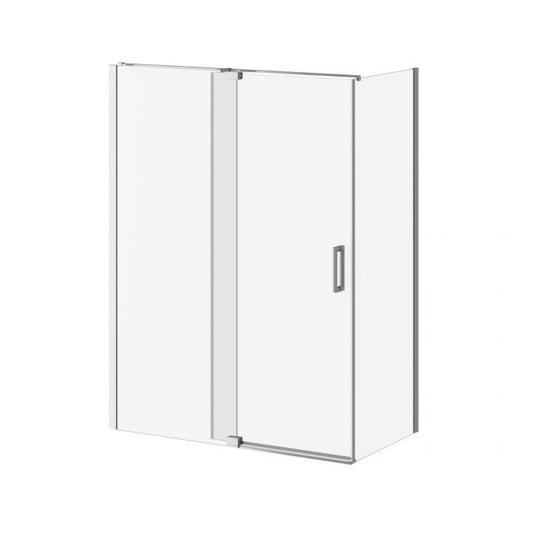 Porte de douche pivotante Kalia DISTINK 60" x 77" avec panneau de retour 32" verre transparent - Chrome