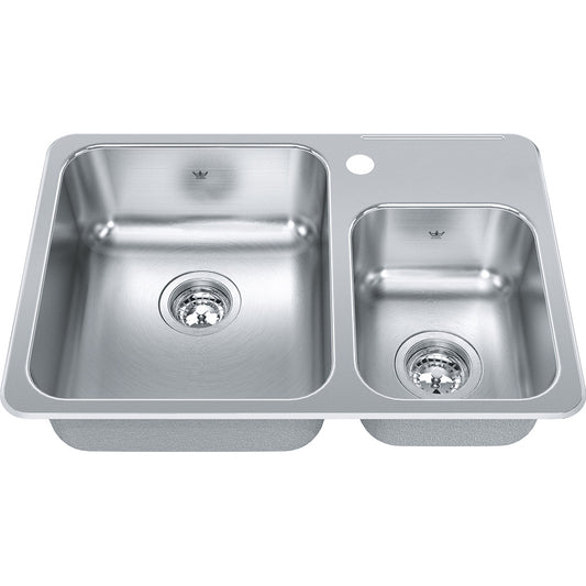 Kindred 26.5" x 18.13" 1-Hole Double Bowl Drop-in 20 Gauge Kitchen Sink Stainless Steel - Renoz