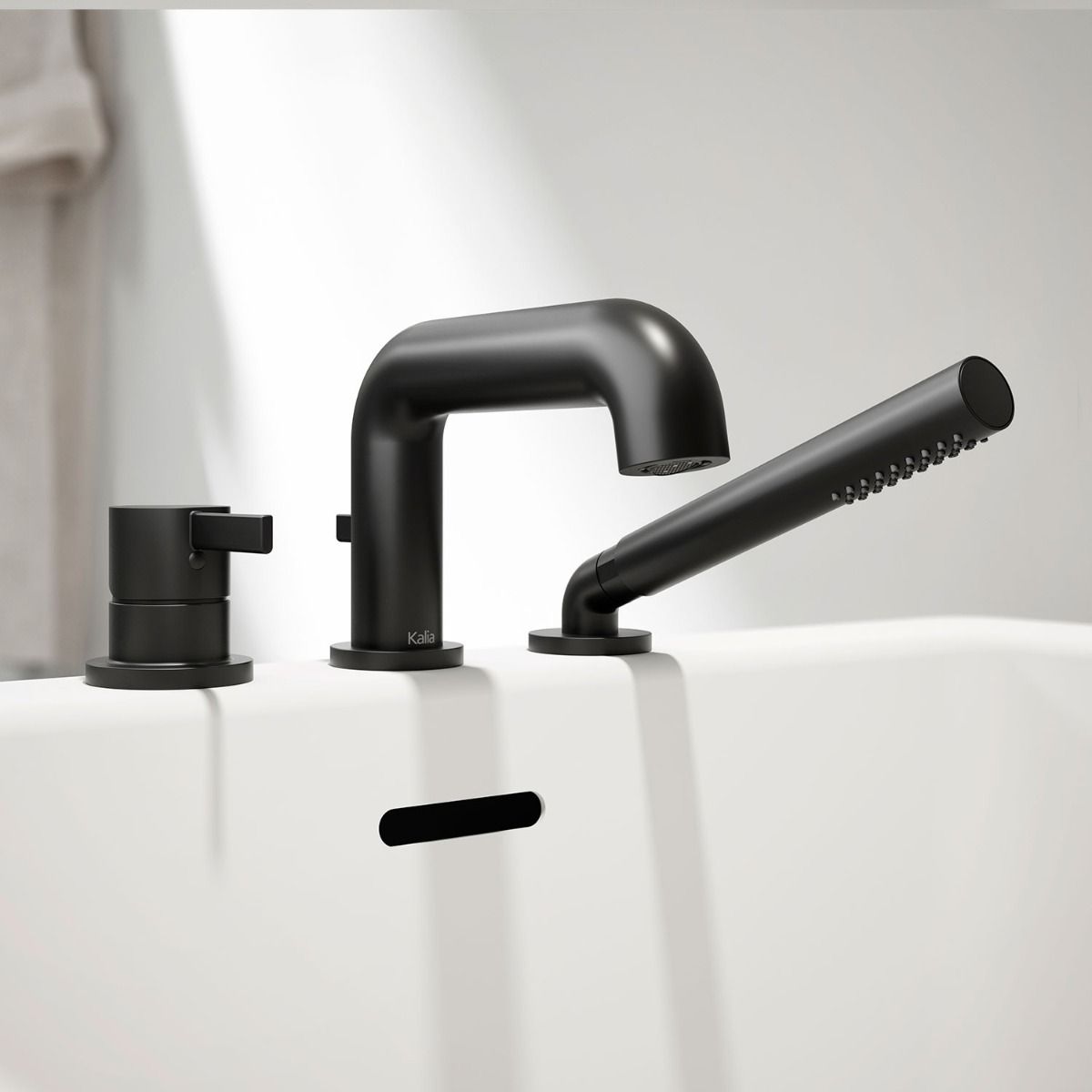 Kalia SPEC Basico Pressure Balance 3 Piece Deckmount Tub Filler With Handshower- Matte Black