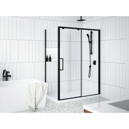 Porte de douche coulissante Kalia IKONIK 48" x 79" avec panneau de retour 36" verre clair - noir mat