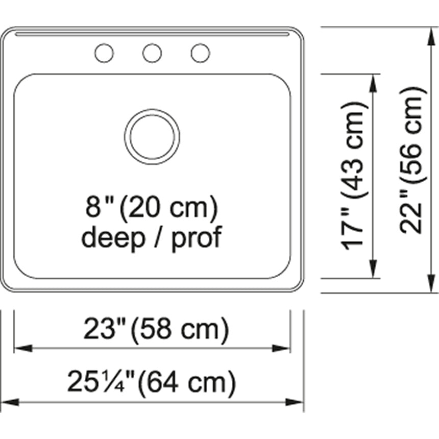 Kindred Steel Queen 25.25" x 22" Stainless Steel 20 Gauge Single Bowl Drop-In 3-Hole Kitchen Sink - Renoz