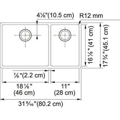 Franke Cube 31.56" x 17.75" Under Mount Double Bowl 18 Gauge Stainless Steel Kitchen Sink - Renoz