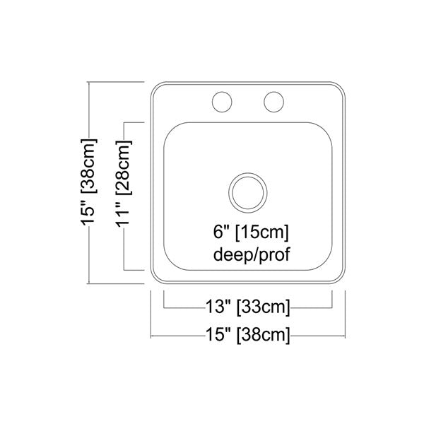 Kindred Creemore 15" x 15" Drop-in Single Bowl 2-Hole Stainless Steel Kitchen Sink - Renoz