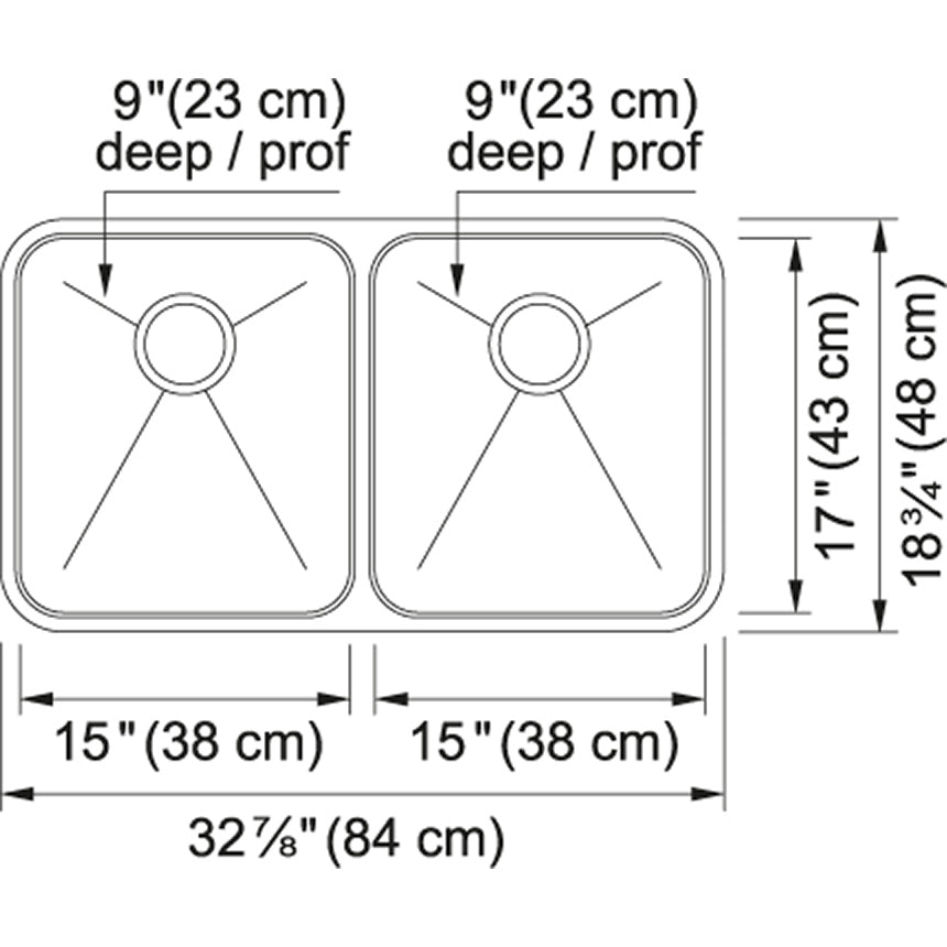 Kindred 32.87" x 18.75" Double Bowl Undermount 18 Gauge Sink With Bottom Grid and Waste Fittings Stainless Steel - Renoz