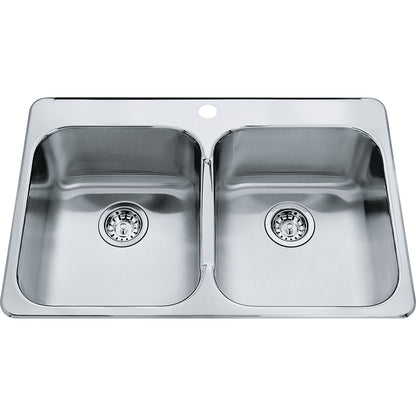 Kindred Steel Queen 31.25" x 20.5" Stainless Steel 20 Gauge Double Bowl, Equal Drop-In 1-Hole Kitchen Sink - Renoz