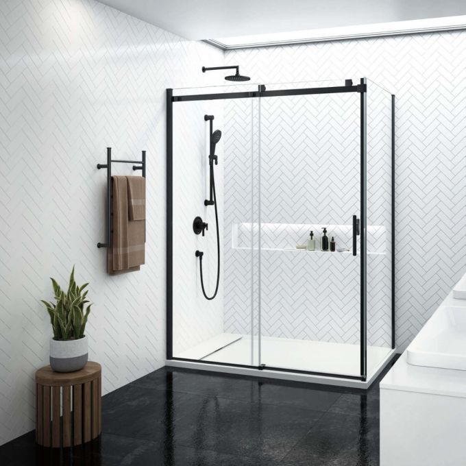 Kalia KONCEPT EVO 60" x 77" Sliding Shower Door With 36" Return Panel With Clear Glass - Matte Black