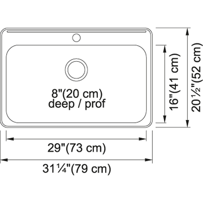 Kindred 31.25" x 20.5" Single Hole Single Bowl Drop-in Sink Stainless Steel - Renoz