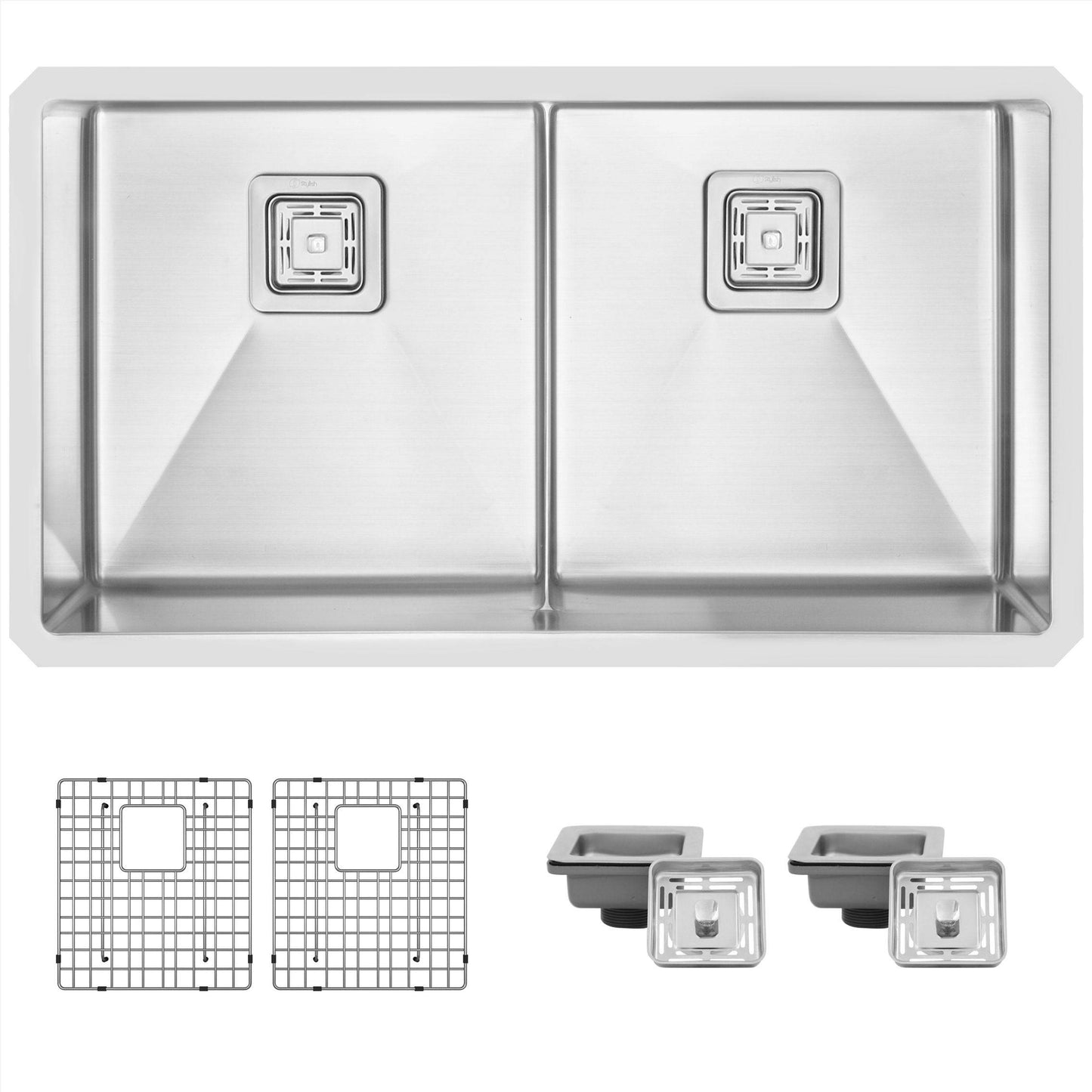 Stylish Spazio 33" x 18" Slim Low Divider Double Bowl Undermount Stainless Steel Kitchen Sink S-501XG - Renoz