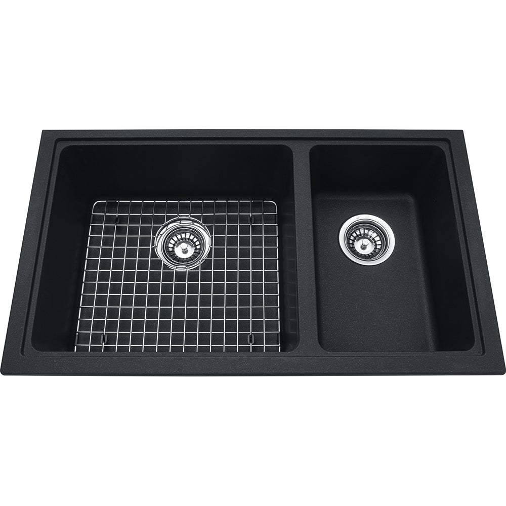 Kindred Mythos 31.56" x 18.13" Double Bowl Undermount Granite Sink With Bottom Grid Onyx - Renoz