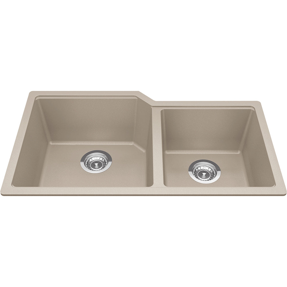 Kindred Granite Series 33.88" x 19.69" Undermount Double Bowl Granite Kitchen Sink in Champagne - Renoz