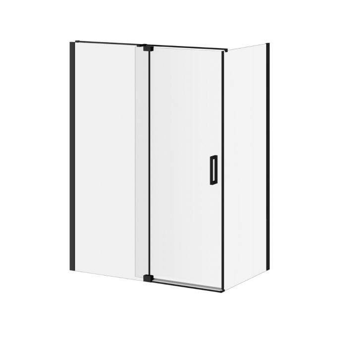 Porte de douche pivotante Kalia DISTINK 60" x 77" avec panneau de retour 36" verre transparent - noir mat