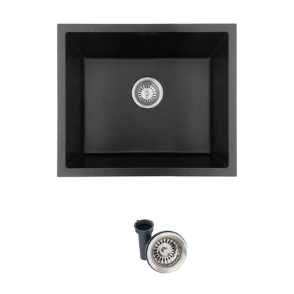 Stylish Aspen 22" x 17.5" Dual Mount Single Bowl Black Composite Granite Kitchen Sink with Strainer - Renoz