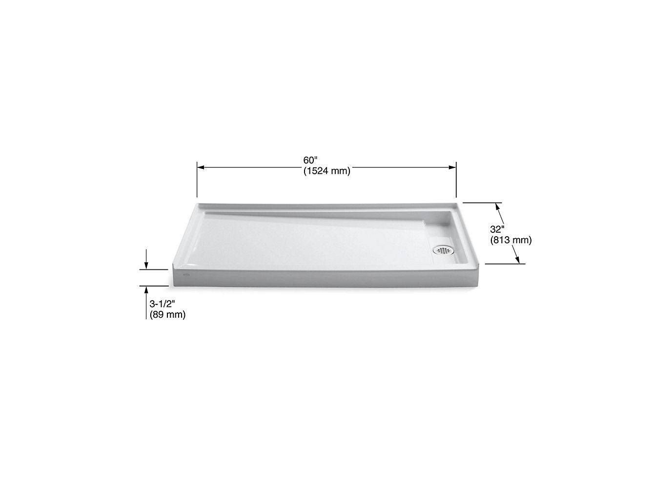 Kohler Groove Base de douche à seuil unique, 60 po x 32 po, drain à droite, blanc