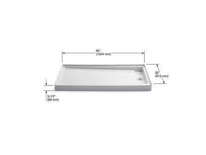 Kohler Groove Base de douche à seuil unique, 60 po x 32 po, drain à droite, blanc