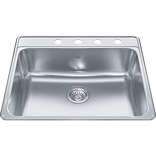 Kindred Creemore 25" x 22" Drop-in Single Bowl 4 Faucet Holes Stainless Steel Kitchen Sink - Renoz