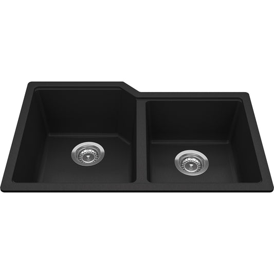 Kindred Granite Series 30.69" x 19.69" Undermount Double Bowl Granite Kitchen Sink in Matte Black - Renoz