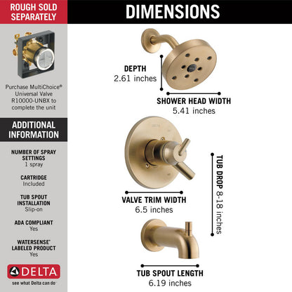 Delta Garniture de baignoire et de douche H2Okinétique série TRINSIC Monitor 17 - Bronze champagne (valve vendue séparément)