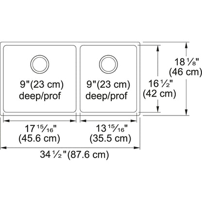 Kindred Brookmore 34.5" x 18.12" Undermount Double Bowl Stainless Steel Kitchen Sink - Renoz