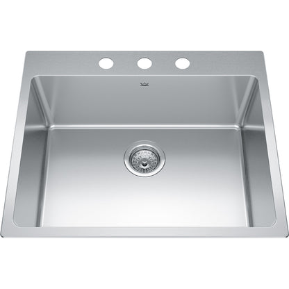 Kindred Brookmore 25" x 20.87" Drop in Single Bowl with 3 Faucet Holes Stainless Steel Kitchen Sink - Renoz