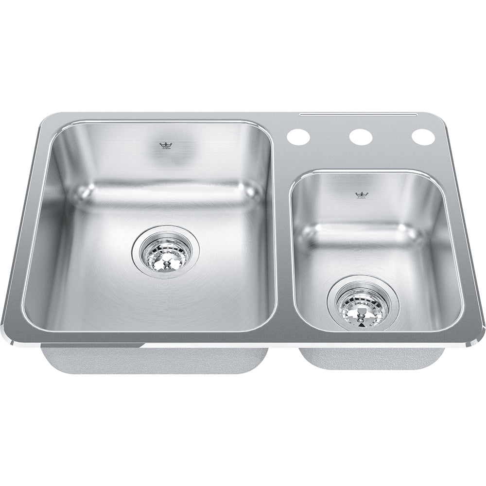 Kindred Steel Queen 26.5" x 18.13" 3-Hole Double Bowl Drop-in 20 Gauge Kitchen Sink Stainless Steel - Renoz