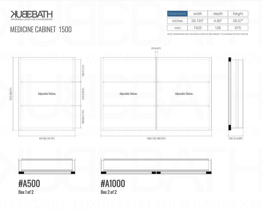 Kube Bath 60" Wide Mirrored Medicine Cabinet - Renoz