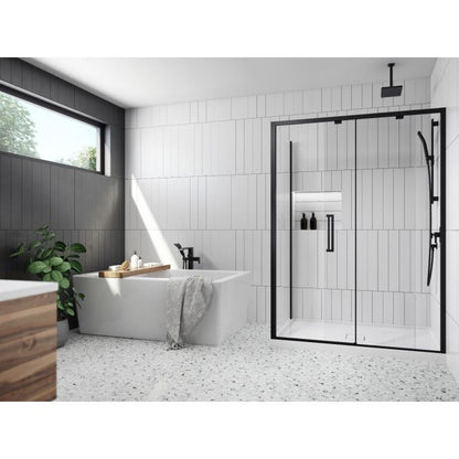 Kalia IKONIK 60" x 79" Sliding Shower Door With 36" Return Panel Clear Glass - Matte Black