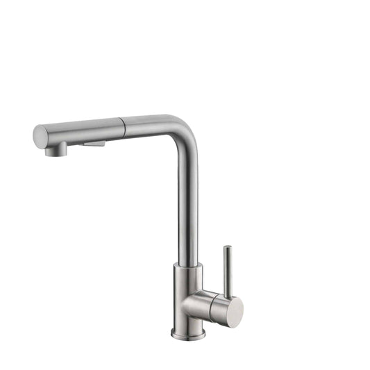 Stylish Venezia 12" Kitchen Faucet Single Handle Pull Down Dual Mode Stainless Steel, Brushed Finish K-130S - Renoz