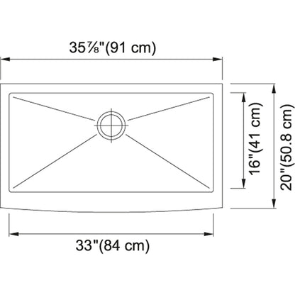Franke Kindred 35.87" x 20" Designer Stainless Steel 18 Gauge Single Bowl Farmhouse Undermount Kitchen Sink - Renoz