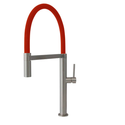 Stylish Carpi 20" Stainless Steel Single Handle Pull Out Dual Mode Kitchen Faucet with Red Spout Hose K-140R - Renoz