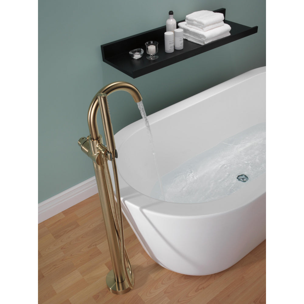 Delta TRINSIC Single Handle Floor Mount Tub Filler Trim with Hand Shower -Champagne Bronze (Valves Sold Separately)