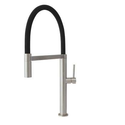 Stylish Carpi 20" Stainless Steel Single Handle Pull Out Dual Mode Kitchen Faucet with Black Spout Hose K-140S - Renoz