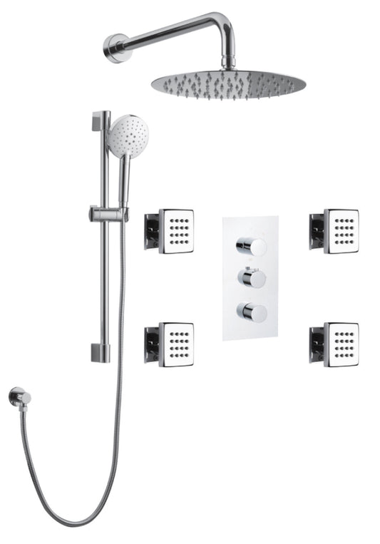 Streamline Cavalli CAVKIT25 Kit de douche thermostatique avec pomme de douche ronde de 10" avec jets corporels