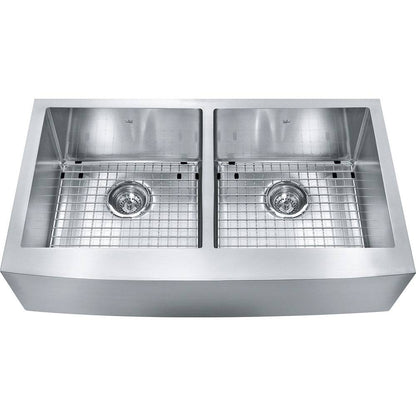 Kindred Designer 35.87" x 20" Stainless Steel 18 Gauge Double Bowl Farmhouse Undermount Kitchen Sink - Renoz