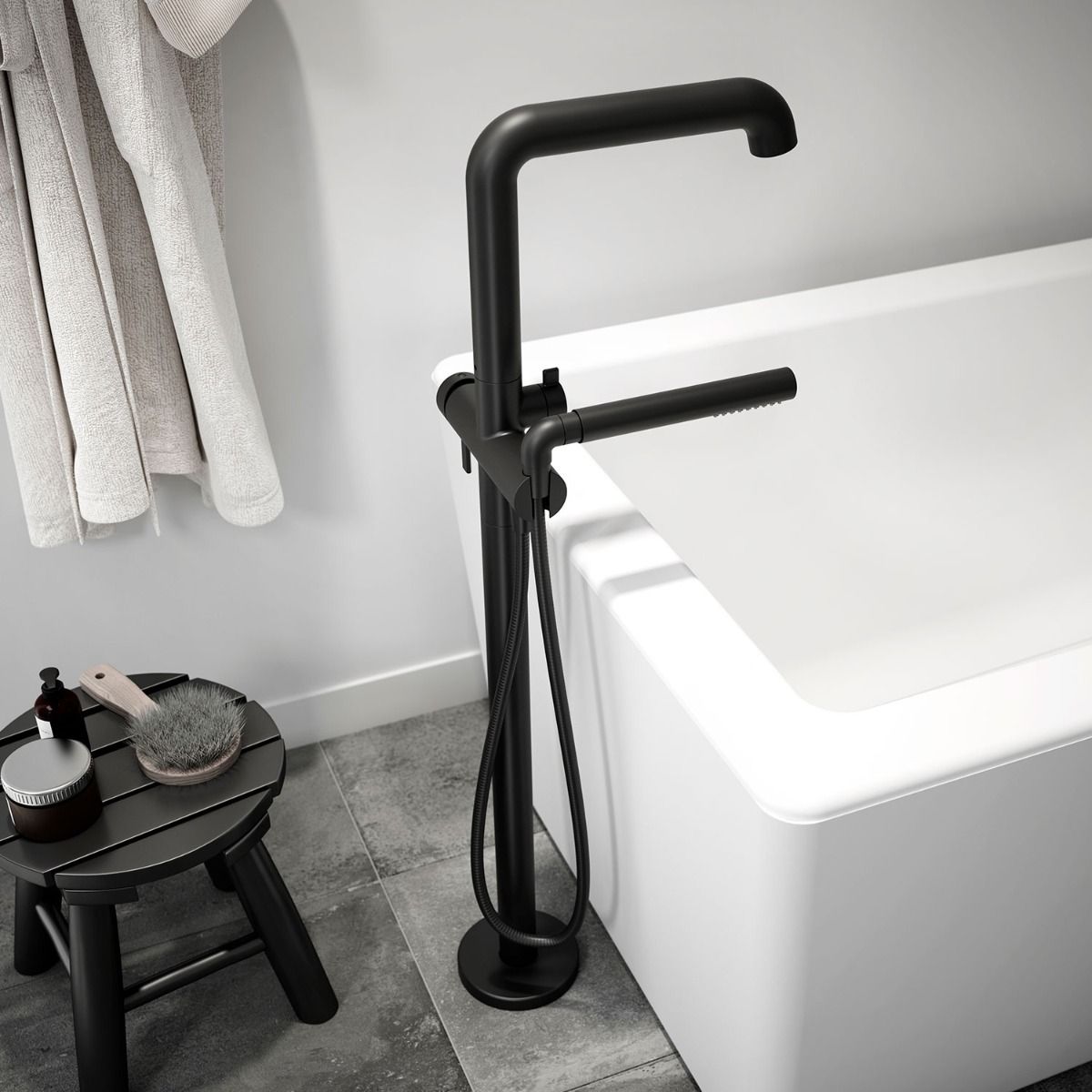 Kalia SPEC Basico 37.87" Floormount Tub Filler With Handshower Cartridge Included Without Rough-in- Matte Black