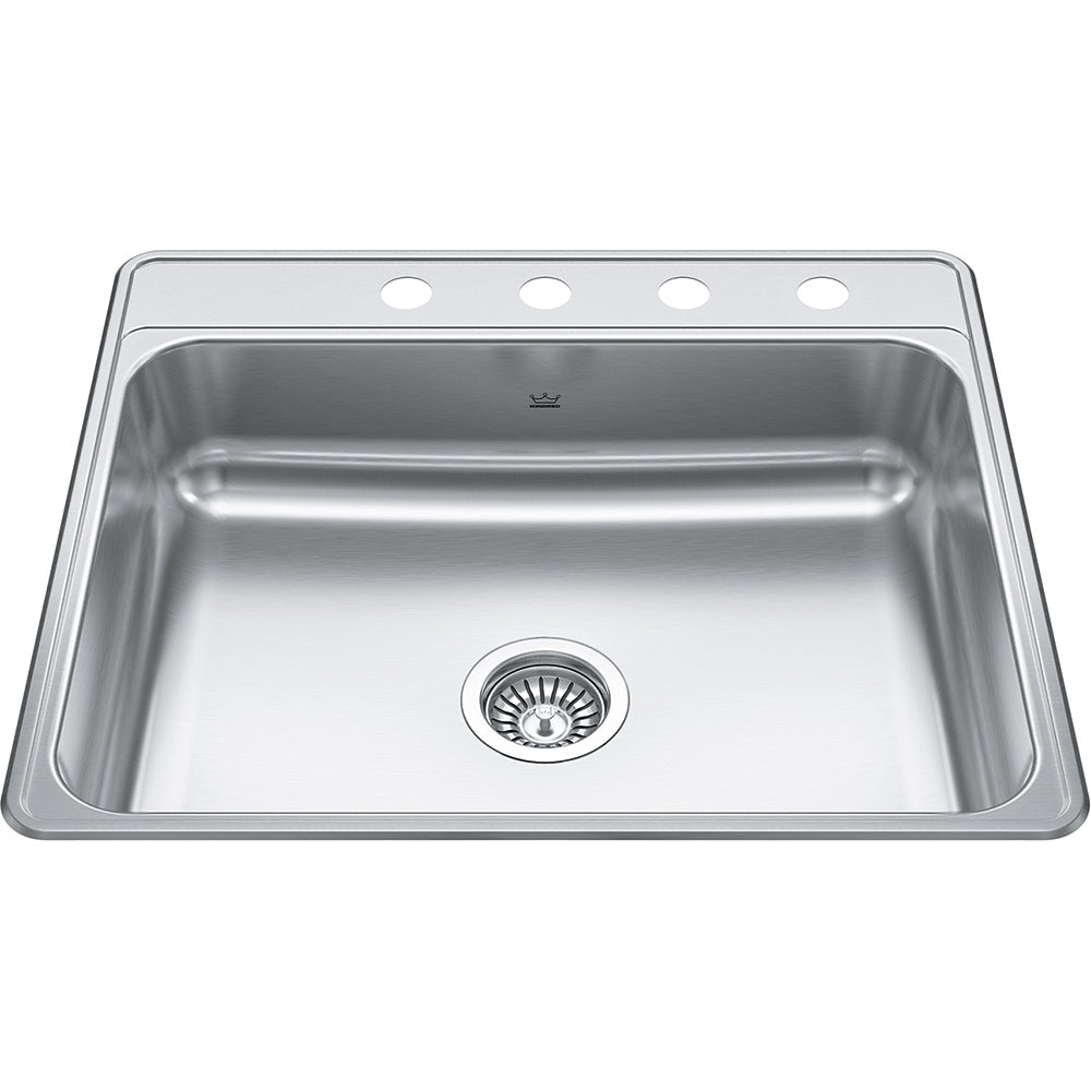 Kindred Creemore 25" x 22" Drop-in Single Bowl 4 Faucet Holes Stainless Steel Kitchen Sink - Renoz