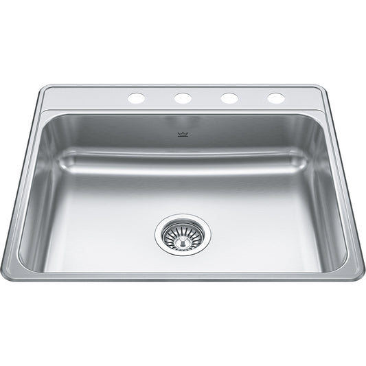 Kindred Creemore 25" x 22" Drop-in Single Bowl 4 Faucet Holes Stainless Steel Kitchen Sink - Renoz