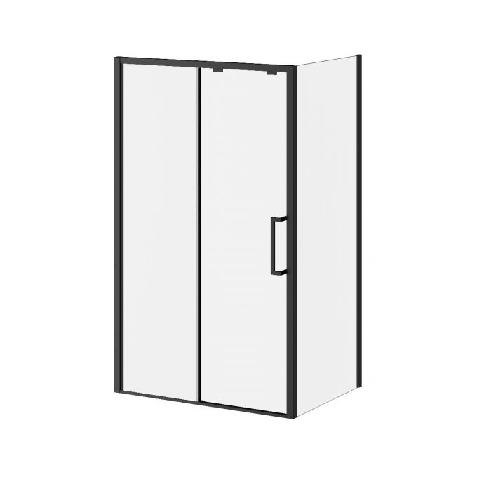 Porte de douche coulissante Kalia IKONIK 48" x 79" avec panneau de retour 36" verre clair - noir mat