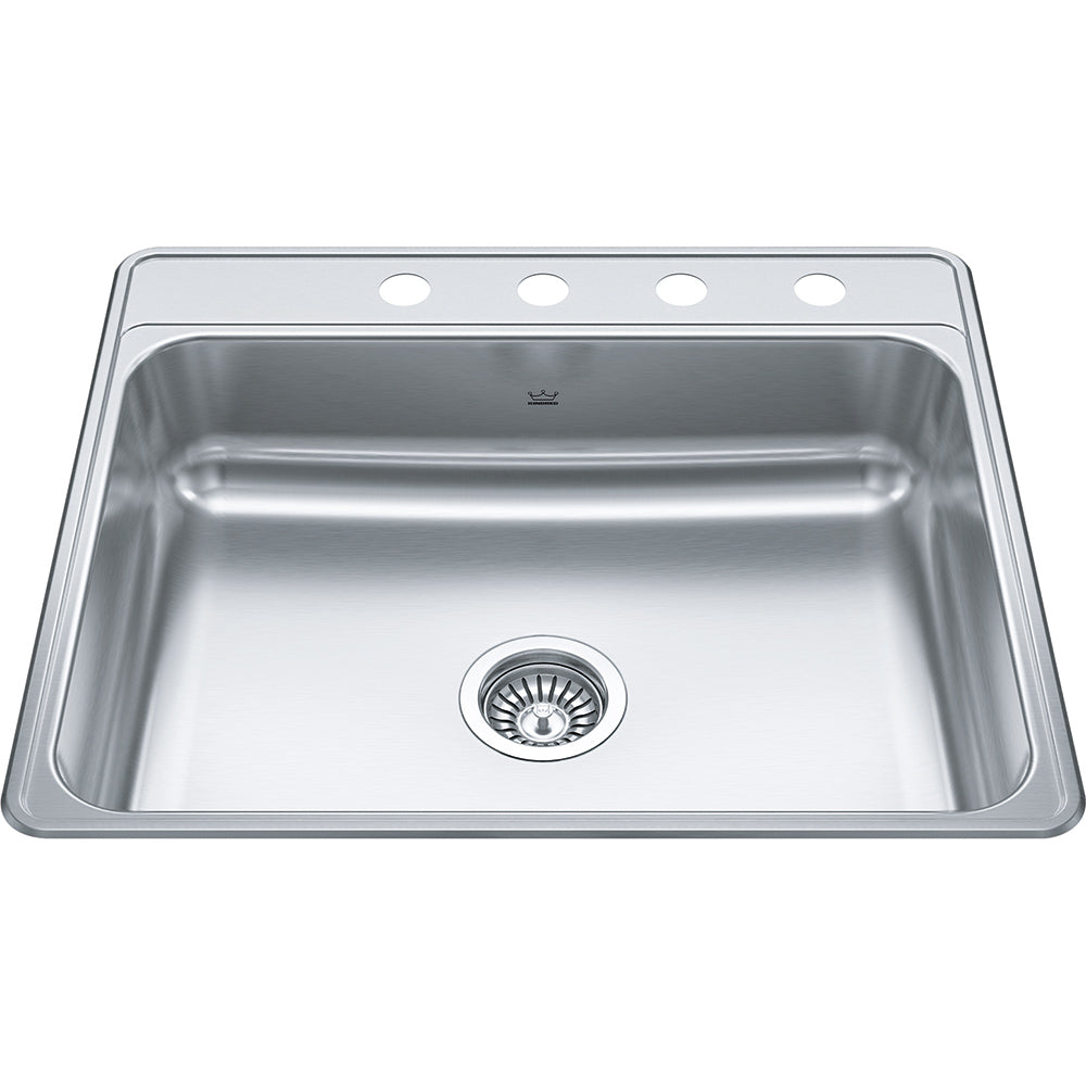 Kindred Creemore 25" x 22" Drop-in Single Bowl 4 Faucet Holes Stainless Steel Kitchen Sink - Renoz