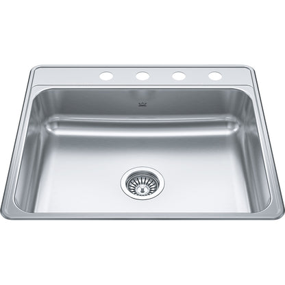 Kindred Creemore 25" x 22" Drop-in Single Bowl 4 Faucet Holes Stainless Steel Kitchen Sink - Renoz