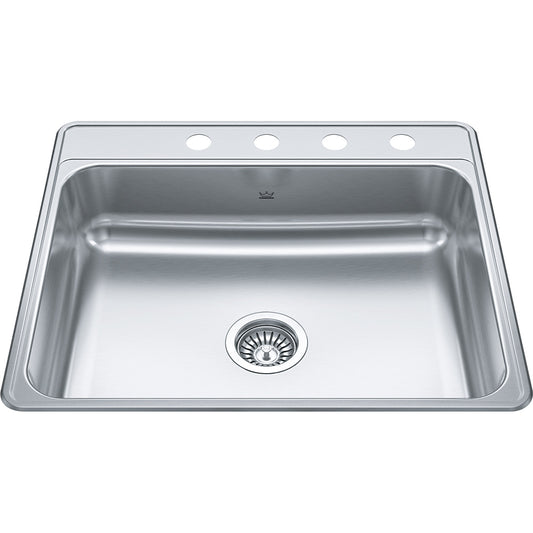 Kindred Creemore 25" x 22" Drop-in Single Bowl 4 Faucet Holes Stainless Steel Kitchen Sink - Renoz