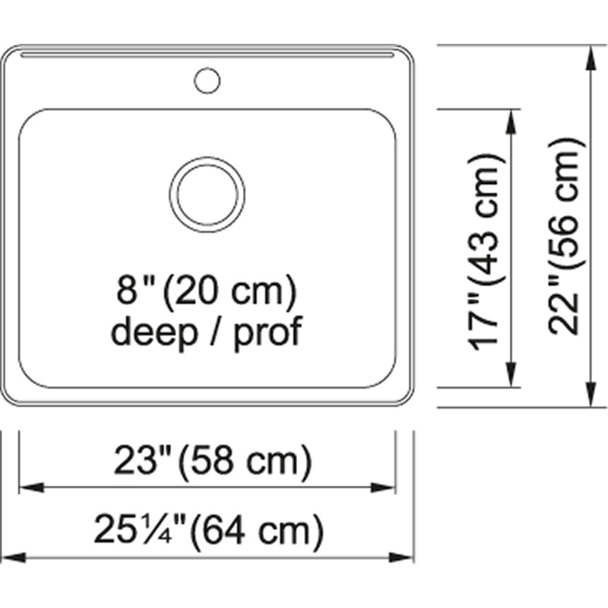 Kindred Steel Queen 25.25" x 22" Stainless Steel 20 Gauge Single Bowl Drop-In 1-Hole Kitchen Sink - Renoz