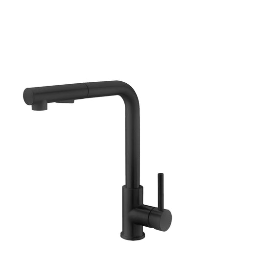 Stylish Venezia 12" Kitchen Faucet Single Handle Pull Down Dual Mode Stainless Steel, Matte Black Finish K-130N - Renoz