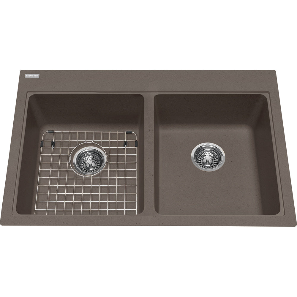 Kindred Granite Series 33" x 22" Drop in Double Bowl Granite Kitchen Sink in Granite Storm - Renoz